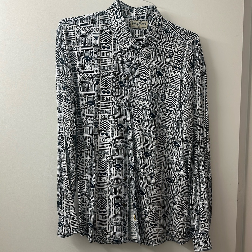 Kenny Flowers Long Sleeve Shirt, Navy | Famingos